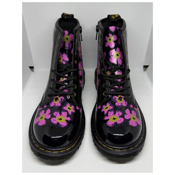 DR MARTENS Junior 1460 Pansy Patent Leather Lace Up Boots - Picture 2 of 7